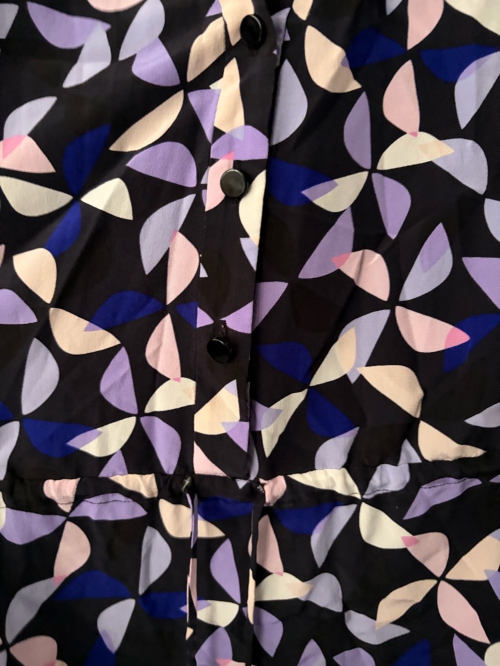 Kate Spade 100% Silk Spinner Shirtdress Geometric Print Drawstring Dress - Large - Picture 12 of 13